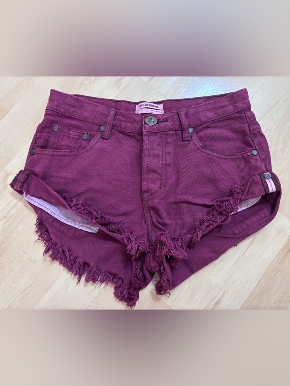 One Teaspoon Women's Burgundy Frayed Denim Shorts